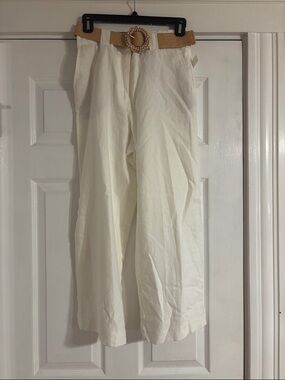 White Linen Pants with Tan Belt